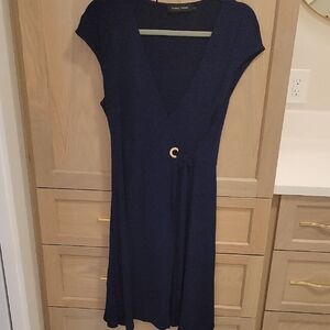 Ivanka Trump Deep Blue Midi Dress with Gold Detail